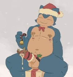2026 4_fingers accessory anthro balls bell biped blue_body blue_fur blush bodily_fluids bow_tie christmas christmas_clothing christmas_headwear clothing cock_ring cock_sock countershade_face countershade_fur countershade_torso countershading cum cum_in_clothing cum_through_clothing erection facial_tuft fangs fingers footwear front_view fur generation_1_pokemon genital_fluids genitals hat headgear headwear holidays humanoid_genitalia humanoid_penis jewelry male male_anthro mistletoe mistletoe_on_penis narrowed_eyes navel nintendo nipple_piercing nipples nude_anthro nude_male penis penis_accessory penis_clothing penis_jewelry piercing plant pokemon pokemon_(species) portrait rokuyon santa_hat simple_background snorlax socks solo squint teeth tuft wet wet_clothing