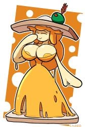 2026 2d 2d_(artwork) bread breasts chabble cheese digital_media_(artwork) female female_only food food_girl food_humanoid grilled_cheese oc olive_(fruit) original original_character sandwich_(food) solo solo_female toothpick