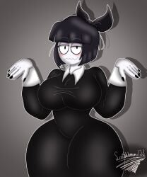 1girl 1girls adult_swim aged_up ass ass_bigger_than_head big_ass big_boobs big_breasts big_butt black_bow black_dress black_hair blush blushing blushing_at_viewer blushing_female boobs breasts butt butt_bigger_than_head creepy_susie hourglass_figure hourglass_figured_female scribbleman123 solo solo_female solo_focus the_oblongs white_skin