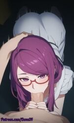 ai_generated anime_girl ass big_ass big_breasts big_butt butt_focus crazy crazy_female crazy_smile curvy daxa deepthroat face_fucking fellatio female from_behind glasses hentai horny kamishiro_rize killer lying nsfw porn purple_eyes purple_hair sexy tokyo_ghoul