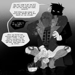 2boys ankle_cuffs ankles_shackled assassin assassin_(mr_shrink) balls behind_another big_penis black_and_white bowl_of_cum bulletproof_vest ceo clear_bowl collecting_cum correction crouch crouched crouching crouching_male crying crying_with_eyes_closed cum digital_drawing_(artwork) digital_media_(artwork) dominant domination ejaculation employer english english_dialogue english_text evil evil_eyes forced forced_exposure forced_gay forced_orgasm forced_presentation forced_sex forced_yaoi gay gay_domination greyscale hands_behind_head jacket jerking jerking_off jerking_off_another jerkingoff jerkingoff_another killer large_penis male male/male male_focus male_only male_rape_victim masked masked_male masturbating_other missing_family mr_shrink muscular_calves muscular_male no_pants nonconsensual nonconsenting_male original original_character original_characters penis punishment rape reach_around restrained restrained_feet shadow shadowed_face silhouette silhouetted_face ski_mask socks straight_to_gay submissive submissive_male submissive_penetrating suit suit_jacket sweater sweating torment torture unhappy unnamed_character veiny_penis veiny_testicles weak weak_ejaculation weak_male