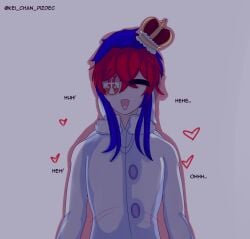 1boy albania_(countryhumans) artist_name artist_request artist_signature bliss blue_hair countryhumans countryhumans_boy crown dressed eyepatch heart kei_chan_pizdec moaning red_hair request serbia_(countryhumans) tagme white_hair