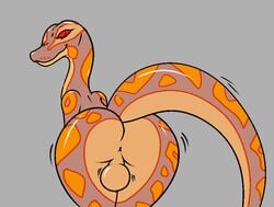 anonymous_artist anthro anus ass backsack balls bent_over brown_body brown_skin digital_media_(artwork) genitals inviting looking_at_viewer looking_back male male_only motion_lines musa_(character) nude orange_body orange_skin presenting presenting_anus presenting_balls presenting_hindquarters red_sclera reptile scalie shaking_butt simple_background slim slit_pupils smile snake solo yellow_body yellow_skin