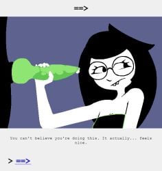 animal_genitalia animated animated_comic anthro bec_noir bite biting_lip black_body black_fur black_hair bodily_fluids buckteeth clothed clothing comic digital_drawing_(artwork) digital_media_(artwork) dress duo english_text eyewear female fur genital_fluids genitals glasses green_penis hair handjob hi_res homestuck jade_harley knot knotted_penis looking_at_genitalia looking_away male male/female ms_paint_adventures nervous penile penis pixelated precum sex shaded simple_background simple_shading smile stroking_penis teeth text uglycoal white_body