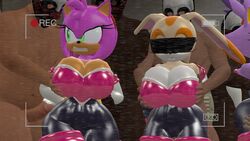 2girls 3d 3d_(artwork) 4boys amy_rose amy_the_bat angry arms_behind_back big_breasts breast_grab cream_the_rabbit dark-skinned_male dark_skin elbow_gloves female femsub furry gloves huge_breasts male mask masked masks rabbit_ears recording rouge_the_bat_(cosplay) skin_tight sonic_(series) source_filmmaker supersaiyan24