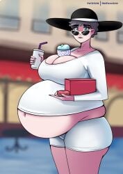 blue_eyes blue_eyes_female diantha_(pokemon) female hat looking_at_viewer metalforever pokemon pokemon_champion pokemon_xy pregnancy pregnancy_cravings pregnant pregnant_belly pregnant_female sunglasses sunglasses_on_face