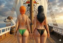 3d ai_generated behind_view big_ass big_breasts female female_only gif going_merry nami_(one_piece) nico_robin one_piece shaking_ass shaking_breasts tagme video