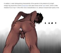 ... 1boy anal_object_extraction androgynous anus arknights ass black_hair commentary dark_skin doctor_chapatin doctorchapatinphd english_commentary english_text flaccid from_behind from_below grabbing_own_ass hands_on_own_ass highres male_focus nude object_extraction penis solo solo_male spread_ass testicles thorns_(arknights)