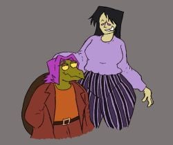 1boy 1girls ambiguous_gender anthro_on_human autumnsarttehe bottom_heavy bottomless breasts fan_character femalemale feminine gender_nonconforming gerson gerson_boom glasses human intro_mage(undertale) magic_user magician monster nonbinary ocxcanon original_character pants purple_clothing shell size_difference thick_hips thick_thighs turtle undertale undertale_(series) undertale_fanfiction voluptuous yoga_pants