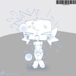 >_< 1:1 ambiguous_gender blush dr4g0n3y3c00k13 failbot_(swwi) holding imminent_peeing legwarmers msm omorashi robot something_went_wrong_island_(fanmade_msm_by_bombotmsm) squinting squirming trembling trembling_spikes
