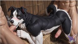 ai_generated anthro border_collie fellatio gay_anal gay_sex human_on_anthro muscles muscular_anthro muscular_male spitroast zinekai
