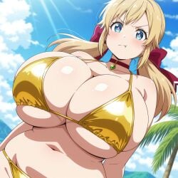 ai ai_generated big_breasts blonde_hair blue_eyes female golden_bikini huge_breasts pout simpynk solo yuna_yunis yuusha_ga_shinda!