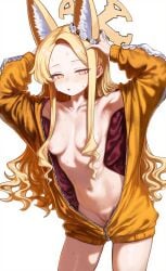 ai_assisted armpits blue_archive breasts fox_ears naked pijama plushyplant pussy seia_(blue_archive) white_background