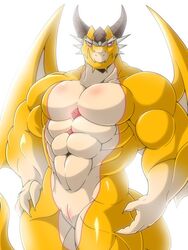 abs animal_genitalia anthro biceps cloaca dragon dragon_otaku_00 genitals horn male male_only muscular muscular_male ophion pecs red_eyes slit solo tokyo_afterschool_summoners tusks video_games