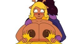 2girls animated animated_image anthro antlers assisted_paizuri assisted_sex beat_banger beat_banger_(mod) big_breasts blonde blonde_hair blush blushing breast_grab brown_body brown_hair brown_nipples deltarune double_breast_grab femsub flushed furry hands_on_breasts holding_hands kris_(deltarune) large_breasts looking_down nipples noelle_holiday paizuri plain_background purple_skin reindeer reptile reptile_humanoid scalie simple_background susie_(deltarune) white_background