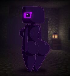 1girls ai_upscaled ass black_skin breasts colored_skin enderman enderwoman female floating from_behind full_body large_breasts microsoft minecraft mojang nude purple_skin solo standing sussydawsy upscaled