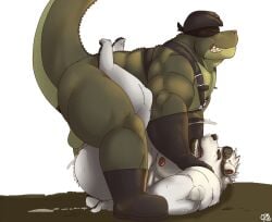 alligator alligatorid anal anal_sex anthro anvil_position balls bandits bear beard bodily_fluids boots cheezypb chest_harness clenched_eyes clenched_teeth closed_eyes clothing cowboy_hat criminal crocodilian cum cum_in_ass cum_inside cum_on_face cum_on_ground cum_on_own_face cum_on_self cum_spurt cum_while_penetrated domination/submission duo ejaculation eyewear eyewear_on_head eyewear_only facial_hair footwear from_front_position furrowed_brow genital_fluids genitals gloves goggles goggles_on_head goggles_only grabbing_neck grolar_bear hands_on_neck handwear harness hat headgear headwear hybrid legs_up lying male male/male mammal muscular muscular_male nipples nude on_back on_top_of open_mouth penetration penis raised_tail reptile scalie sex shoes slightly_chubby slightly_chubby_male tail teeth toothy_smile trigger_(wordcaster) ursine wearing_gloves