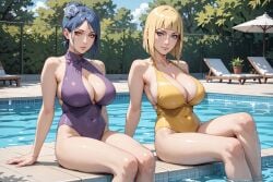 2girls adapted_costume ai_generated bare_arms bare_chest bare_legs bare_midriff bare_shoulders bare_thighs big_breasts bikini bikini_bottom bikini_top blonde_hair blue_eyes blue_hair blunt_bangs blush bob_cut breasts busty choker cleavage collar collarbone embarrassed female female_only highleg highleg_bikini huge_breasts isaris-ai konan large_breasts light-skinned_female light_skin mature mature_female mature_woman midriff multiple_girls nai_diffusion naruto naruto_(series) naruto_shippuden navel one-piece_swimsuit oppai orange_eyes pinup pool poolside revealing_swimsuit sagging_breasts samui short_hair skimpy skimpy_bikini solo solo_focus stable_diffusion swimsuit tagme take_your_pick thick_thighs thighs top_heavy top_heavy_breasts voluptuous voluptuous_female