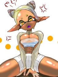 1girls alternate_costume big_breasts dark-skinned_female dark_skin frye_(grand_festival) frye_(splatoon) frye_onaga grand_festival_(splatfest) huge_breasts now_or_never_horns official_alternate_hair_color pressing_breasts_together splatfest splatoon splatoon_(series) splatoon_3 t2ukmyjm team_future_(splatfest) thick_thighs tummy yellow_eyes