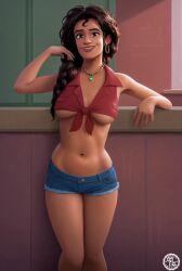 armpit belly_button booty_shorts braided_hair crop_top latina marvel marvel_comics milf navel rio_morales spider-man:_across_the_spider-verse spider-man:_into_the_spider-verse thighs tied_shirt underboob