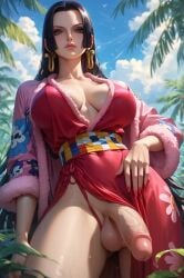 2d ai_generated big_breasts big_penis boa_hancock from_below futa_only futanari looking_at_viewer one_piece serious