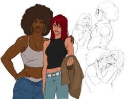 2girls afro artist_request cheating cheating_girlfriend couple dark-skinned_female dark_skin earrings female female_only hoop_earrings interracial interracial_yuri jessica_drew jessica_drew_(earth-332) lesbian lesbian_couple lesbian_sex light-skinned_female light_skin marvel marvel_comics mary_jane_watson red_hair romantic romantic_couple spider-man:_into_the_spider-verse spider-man_(series) spider-woman spider-woman_(jessica_drew) yuri