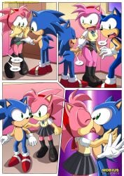 2boys 2girls amy_rose anthro bbmbbf classic_amy_rose classic_and_modern_love_(comic) classic_sonic comic female french_kiss kissing male male/female mobian_(species) mobius_unleashed palcomix sega sonic_(series) sonic_the_hedgehog sonic_the_hedgehog_(series)