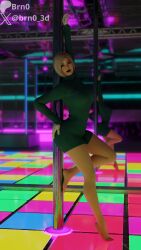 3d 3d_(artwork) ada_wong asian asian_female barefoot black_lipstick blender blonde_female blonde_hair brn0 clothed clothed_female dance_floor green_clothing leather_gloves lipstick looking_at_viewer nightclub painted_toenails peace_sign pole pole_dancing resident_evil resident_evil_4_remake seductive seductive_look seductive_pose seductive_smile self_upload short_hair sweater tagme watermark white_clothing
