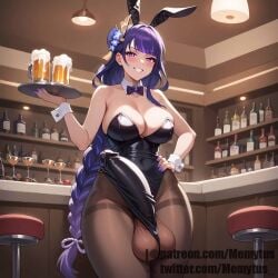 1futa ai_generated bunny_ears bunnysuit erect_penis erection erection_under_clothes futa_only futa_sans_pussy futanari genshin_impact huge_balls huge_cock memytus pantyhose purple_eyes purple_hair raiden_shogun thick_thighs