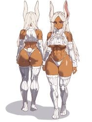 abs animal_ears ass bare_shoulders boku_no_hero_academia breasts captain_tai cropped_sweater dark-skinned_female dark_skin english_commentary female full_body hair_over_shoulder highleg highleg_panties highres large_breasts long_eyelashes long_hair looking_at_viewer miruko multiple_views navel panties parted_bangs rabbit_ears rabbit_girl rabbit_tail red_eyes ribbed_sleeves ribbed_sweater ribbed_thighhighs rumi_usagiyama skindentation sleeveless sleeveless_turtleneck smile standing stomach sweater tail tail_through_clothes thigh_gap thighhighs thighs toned_female turtleneck turtleneck_sweater underboob underwear very_long_hair white_hair white_panties white_sleeves white_thighhighs