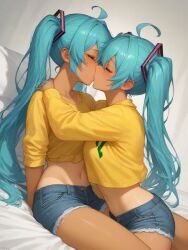 2girls ai_generated blue_hair brazil brazilian brazilian_female brazilian_miku hatsune_miku kissing long_hair sex sex_invitation sexually_suggestive twintails vocaloid yuri