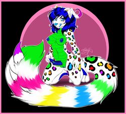 2020 anthro blue_eyes blue_hair breasts digital_media_(artwork) dragon erection felid firefly8083 fluffy fluffy_tail forked_tongue fur genitals green_body green_scales hair herm hybrid intersex jaguar long_tail looking_at_viewer mammal multicolored_body multicolored_tail nipples nude pantherine partycat penis pussy rainbow_spots rainbow_tail ridged_penis sackless scales simple_background solo spots spots_(marking) tongue touching_penis white_body white_fur