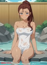 1girls ai_generated blue_eyes brown_hair bubbleteexl dark-skinned_female ilia_amitola lizard_girl rwby