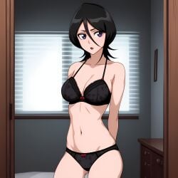 1girls ai_generated anime anime_style black_hair bleach bleach:_the_thousand-year_blood_war bra breasts female female_only kuchiki_rukia lingerie marvelousvice panties short_hair solo underwear