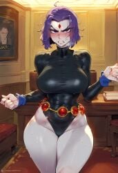 ai_generated annoyed annoyed_expression big_breasts big_eyes big_thighs breasts busty dc dc_comics female female_focus female_only goth goth_girl grey_skin hourglass_figure huge_breasts huge_thighs large_breasts purple_eyes purple_hair rachel_roth raven_(dc) solo solo_female superheroine teen_titans thick thick_thighs wide_hips zawuardo