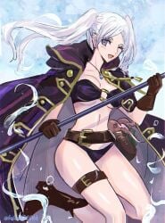 breasts female female_only fire_emblem fire_emblem_awakening fire_emblem_heroes helen2210hk nintendo open_mouth purple_eyes robin_(female)_(summer)_(fire_emblem) robin_(fire_emblem) robin_(fire_emblem)_(female) solo swimsuit white_hair