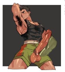 1boy armpits black_hair erection little_mac male male_focus male_only nintendo nios penis punch_out solo solo_male sportswear undressing