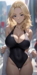 1girls ai_generated belly_button big_breasts black_eyes blonde_hair cleavage hourglass_figure manjiro_sano mikey_(tokyo_revengers) partially_clothed rule_63 swimsuit tokyo_revengers