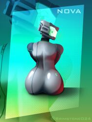 big_ass brim024 female from_behind glowing glowing_face glowing_screen humanization humanized looking_at_viewer looking_back looking_back_at_viewer mindustry nova_(mindustry) robot robot_girl robot_humanoid screen screen_face