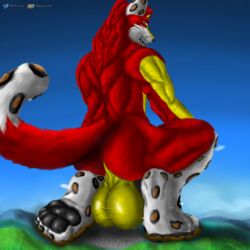 absurd_res anthro ass avian balls big_balls bodily_fluids canid canine canis chrislhi city dragon european_mythology feet felid fur genitals greek_mythology growth hi_res huge_balls lhikan(chrislhi) macro male male_only mammal maned mountain muscular mythological_avian mythological_firebird mythology pads_(disambiguation) pantherine pawpads paws phoenix red_body red_fur scales size_difference smile smirk snow_leopard solo sweat tea_bag teeth tongue tongue_out wolf