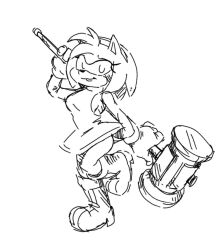 1girls amy_rose boots bracelet dress female furry hairband hammer joe_nutz sega sketch sonic_(series)