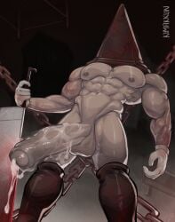 abs armor bara chains cum dead_by_daylight erection foreskin helmet kimakkun large_penis male_focus male_only mask monster monster_cock muscle nude penis pyramid_head silent_hill silent_hill_2 solo sword weapon