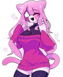 arm_warmers bare_shoulders big_breasts cat_ears cat_tail clothed clothed_female cute female female_focus female_only friday_night_funkin happy heart long_hair looking_at_viewer no_nude pink_clothes pink_clothing pink_dress pink_hair sarvente_(dokki.doodlez) sweater tagme thighhighs waving_at_viewer waving_hand white_background wholesome yume0534