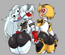 2girls aigis_(persona) android ass big_ass bubble_ass bubble_butt caliginous color dat_ass female gonzalo_costa labrys labrys_(persona) looking_away persona persona_3 persona_4_arena robot_girl