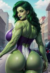 1girls ai_generated ass ass_focus big_ass big_butt dat_ass fat_ass female hulk_(series) marvel marvel_comics she-hulk solo solo_female superheroine wide_hips