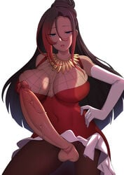 1futa balls blue_eyes breasts chubby cleavage crotchless dark-skinned_futanari dark_skin elbow_gloves erection futa_only futa_sans_pussy futanari gloves huge_breasts huge_cock hyper hyper_penis kono_subarashii_sekai_ni_shukufuku_wo! nekosama_shugyouchuu pantyhose penis penis_out sylvia_(konosuba) tagme wide_hips