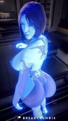 1girls 3d 3d_(artwork) ass bedroom big_ass big_breasts big_butt blender blender_(software) blue_body blue_hair blue_skin bob_cut breadcrumb breasts cortana curvaceous curvy curvy_figure female halo_(series) high-angle_view high_resolution highres looking_at_viewer looking_back_at_viewer nipples sci-fi science_fiction solo solo_female thick_ass thick_thighs