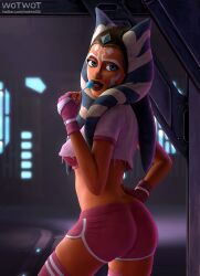 1girls 3d ahsoka_tano airress3d_(3d-modeller) alien alien_girl alien_humanoid blender_(software) blender_cycles bra bus_stop clone_wars curvy_figure cutoff_shirt female female_focus hips hotpants humanoid lips lollipop looking_at_viewer lucasfilm orange-skinned_female orange_body orange_skin seductive seductive_look star_wars sultry_eyes the_clone_wars:_season_seven togruta wotwot3d