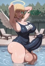 1futa ai_generated angel angel_wings arms_behind_head balls ballsack bangs big_balls big_breasts big_penis blonde_hair blonde_hair breasts breath bubble_ass bubble_butt child_bearing_hips english english_text erection erection_under_clothes feathered_wings futa_only futanari green_eyes halo hana_kurusu hi_res high_resolution highres huge_ass huge_balls huge_cock huge_cock hyper_penis jujutsu_kaisen large_ass large_breasts large_penis light-skinned_futanari light_skin looking_at_viewer musk musk_clouds nipple_bulge one-piece_swimsuit one_eye_closed onomatopoeia penis pool poolside school_swimsuit shiny_skin side_view sidelocks smile smiling smiling_at_viewer smug solo solo_futa steam steaming_body sweat sweatdrop sweating sweaty swimsuit swimwear text text_bubble thick_thighs throbbing throbbing_balls throbbing_penis wet wet_body wet_skin wide_hips wings