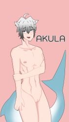 1boy akula_sabot cuntboy femboy horns pussy s.shark shark shark_boy shark_fin shark_humanoid shark_tail shark_teeth slit slit_penetration smiling white_hair